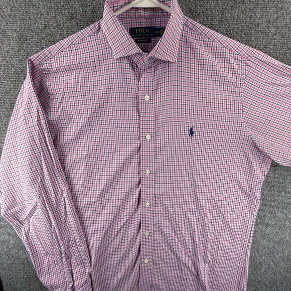 Polo Ralph Lauren Performance Pink Blue Check Long Sleeve Medium Button Up - Picture 1 of 12